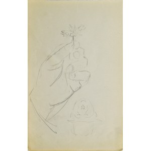 Stanisław ŻURAWSKI (1889-1976), Skizze einer Hand, die eine Blume hält, und des Kopfes eines Mannes, der einen Hut trägt