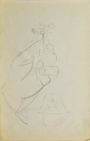 Stanisław ŻURAWSKI (1889-1976), Szkic dłoni trzymającej kwiat oraz głowy mężczyzny w kapeluszu