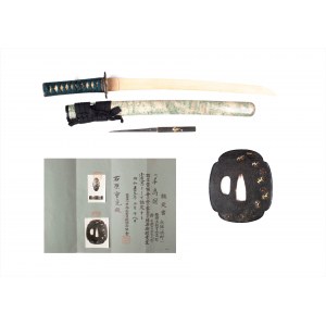 Framing of Japanese wakizashi sword of Hamano school