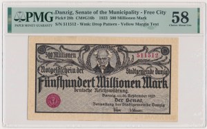 Gdaňsk, 500 milionů marek 1923 - krémový tisk - PMG 58