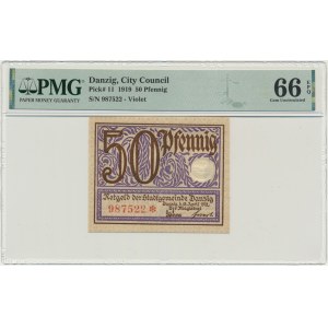 Danzig, 50 Pfennig 1919 - purple - PMG 66 EPQ