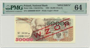 50.000 złotych 1993 - WZÓR - A 0000000 - No.0610 - PMG 64