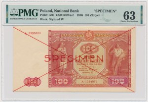 100 zloty 1946 - SPECIMEN - A 8900000/1234567 - PMG 63