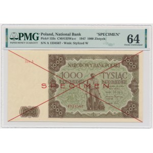 1.000 Oro 1947 - SPECIMEN - A 1234567 - PMG 64