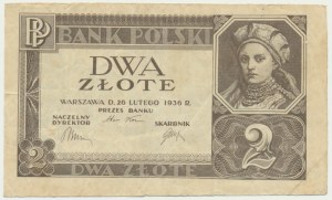 2 zloty 1936 - sans série et sans sous-impression -