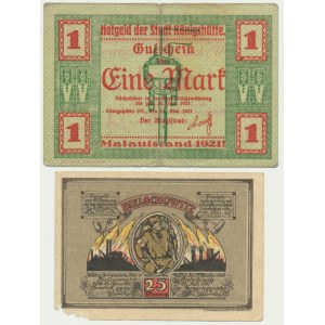 Bielnowice/Królewska Huta, 1-25 fenig/marque 1921 (2 pièces).
