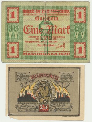 Bielnowice/Królewska Huta, 1-25 fenig/mark 1921 (2 pieces).