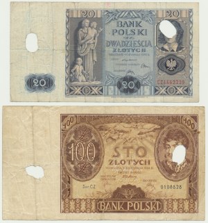 Zestaw, 20-100 złotych 1934-36 - ser. CZ. - Destrukty (2 szt.)