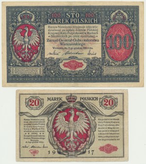 Ensemble, 20-100 marks 1916 - Général (2 pièces).
