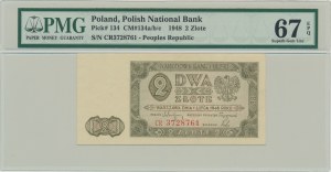 2 Zloty 1948 - CR - PMG 67 EPQ - seltene Serie aus echtem Umlauf