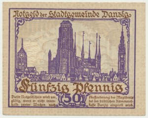 Danzica, 50 fenig 1919 - viola -