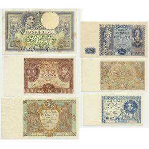 Zestaw, 5-500 złotych 1919-36 (6 szt.)
