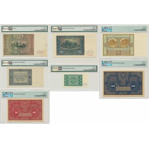 Set, 2-100 marchi/oro 1919-46 - PMG (7 pezzi).