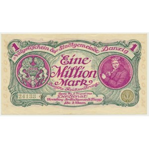 Danzig, 1 milión mariek 08. augusta 1923 - číslica 5 s ❊ otočená -.