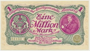 Danzig, 1 milión mariek 08. augusta 1923 - číslica 5 s ❊ otočená -.