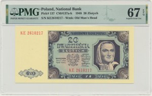 20 zlatých 1948 - KE - PMG 67 EPQ