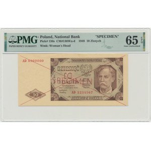 10 zlatých 1948 - SPECIMEN - AD - PMG 65 EPQ