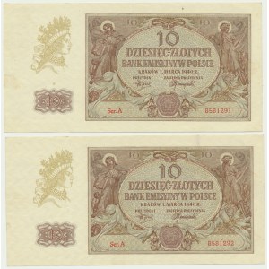 10 gold 1940 - A - rare first series - consecutive numbers (2 pieces).