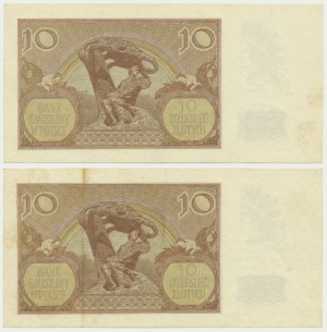 10 złotych 1940 - A - rzadka pierwsza seria - numery kolejne (2 szt.)