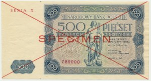 500 zlotých 1947 - SPECIMEN - X 789000 -