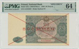20 złotych 1946 - SPECIMEN - A - PMG 64
