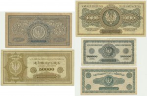Súprava, 10 000-500 000 mariek 1922-23 (5 kusov).