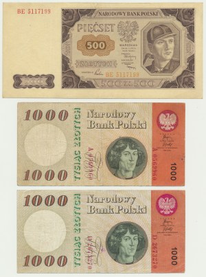 Set, 500-1,000 zloty 1948-65 (3 pieces).