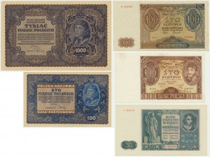 Satz, 10-1.000 Mark/Gold 1919-1941 (5 Stück).