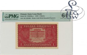 1 marka 1919 - I Serja W - PMG 64 EPQ - Kolekcja Lucow