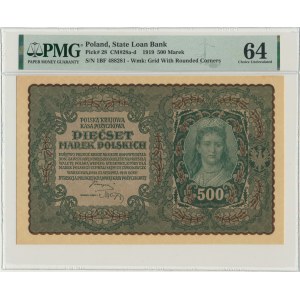500 marek 1919 - I Serja BF - PMG 64