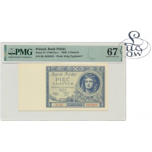 5 złotych 1930 - Ser.BL. - PMG 67 EPQ - Kolekcja Lucow