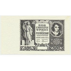 50 Zloty 1940 - Schwarzdruck auf PWPW-Papier - Rückseite sauber -