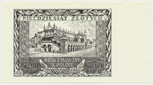 50 złotych 1940 - czarnodruk na papierze PWPW - awers czysty -
