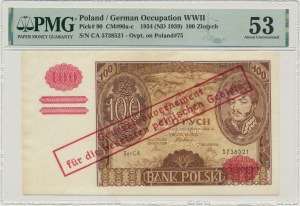 100 oro 1934 - Ser. C.A. - ristampa di falsa occupazione - PMG 53