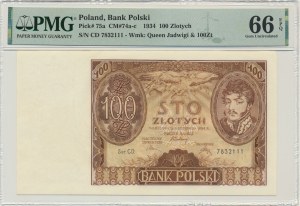 100 zloty 1934 - Ser.C.D. - sans znw supplémentaire. - PMG 66 EPQ