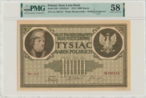 1 000 marek 1919 - Sér. AA - 6 figur - PMG 58 - vzácná VARIETA