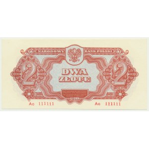 2 zloty 1944 ...owe - AC 111111 - emissione commemorativa - non stampata