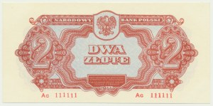 2 Zloty 1944 ...owe - AC 111111 - Gedenkausgabe - unbedruckt