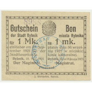 Rybnik, 1 marka 1921 z numeratorem - rzadki