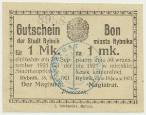 Rybnik, 1 mark 1921 avec numérateur - rare