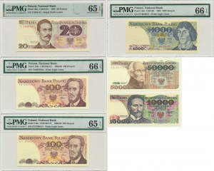 Zestaw, 20-50.000 złotych 1982-89 PMG 65-66 EPQ (6 szt.)