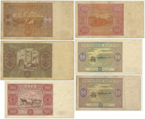 Zestaw, 50-1.000 złotych 1946-47 (6 szt.)