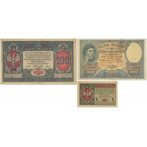 Zestaw, 1/2-100 marek/złotych 1916-19 (3 szt.)