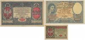 Set, 1/2-100 marks/gold 1916-19 (3 pieces).