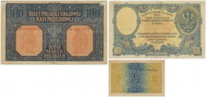 Zestaw, 1/2-100 marek/złotych 1916-19 (3 szt.)