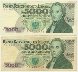 5 000 or 1982-86 - AF et BN (2 pièces).