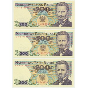 Zestaw, 200 złotych 1982-88 (3 szt.)
