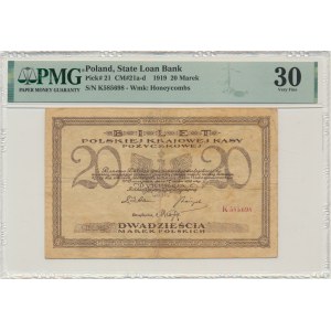 20 marks 1919 - K - PMG 30 - rare series with a comma