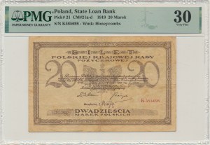 20 marks 1919 - K - PMG 30 - rare series with a comma