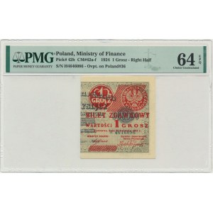 1 cent 1924 - H - pravá polovica - PMG 64 EPQ - vzácny